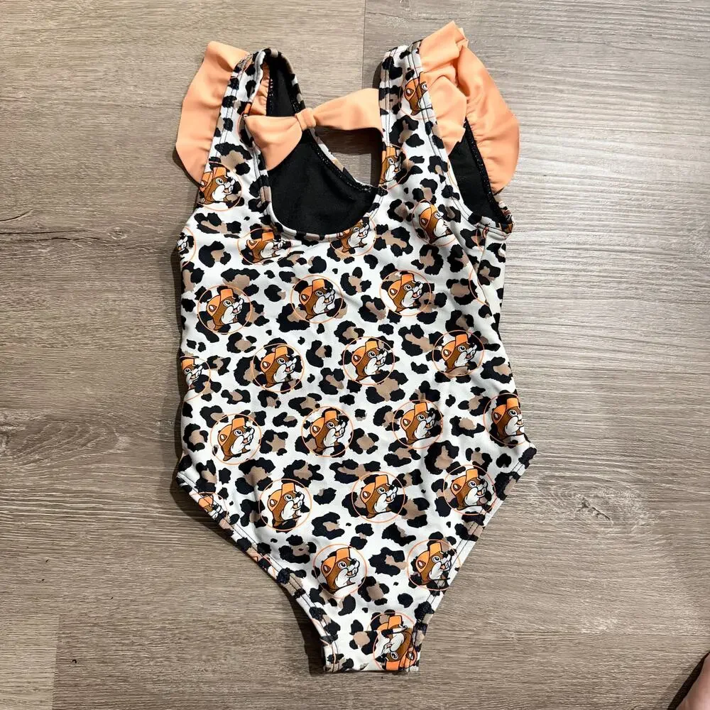 Bucee's Leopard One Piece Swimsuit Size 3T Ruffle Bow Girls New